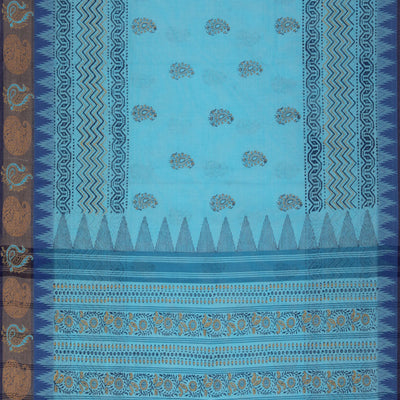 Hand block printed cotton saree