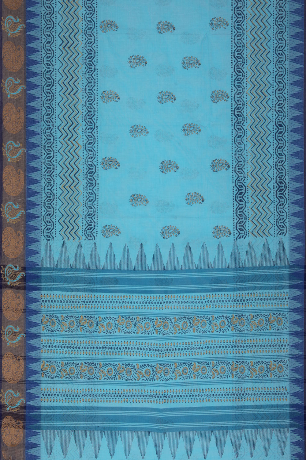 Hand block printed cotton saree
