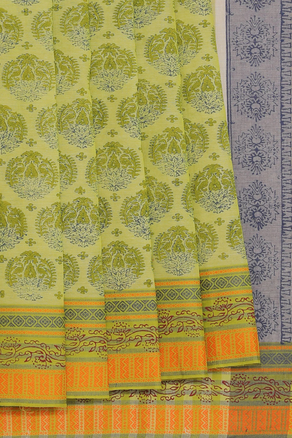 Hand block printed cotton saree