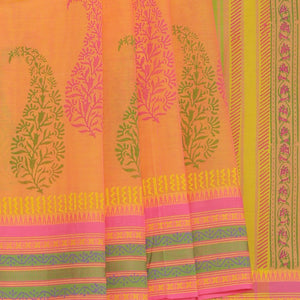 Hand block printed cotton saree