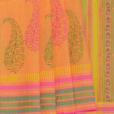 Hand block printed cotton saree