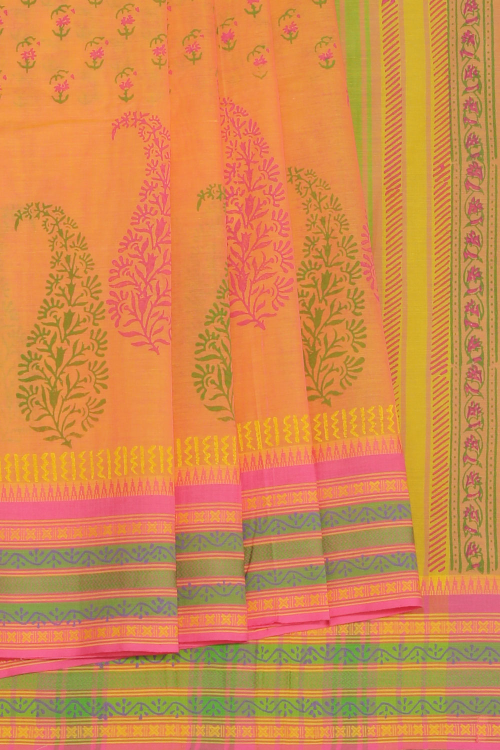 Hand block printed cotton saree