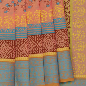 Hand block printed cotton saree