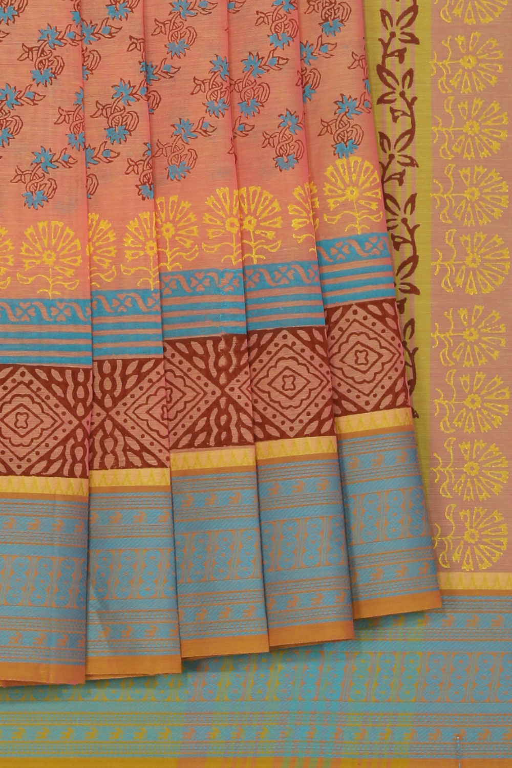 Hand block printed cotton saree