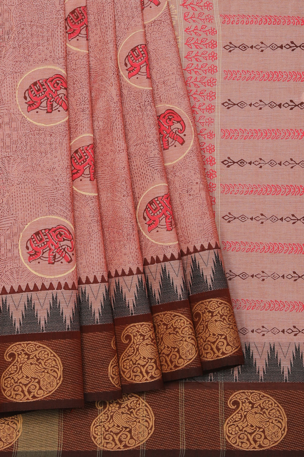 Hand block printed cotton saree