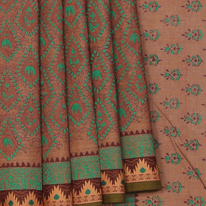 Hand block printed cotton saree