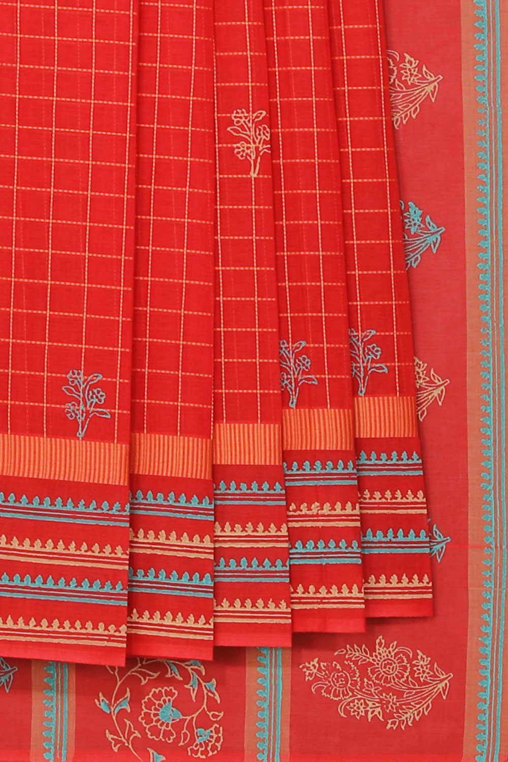 Hand block printed cotton saree