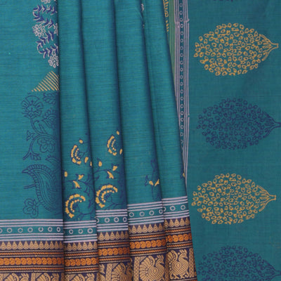 Hand block printed cotton saree