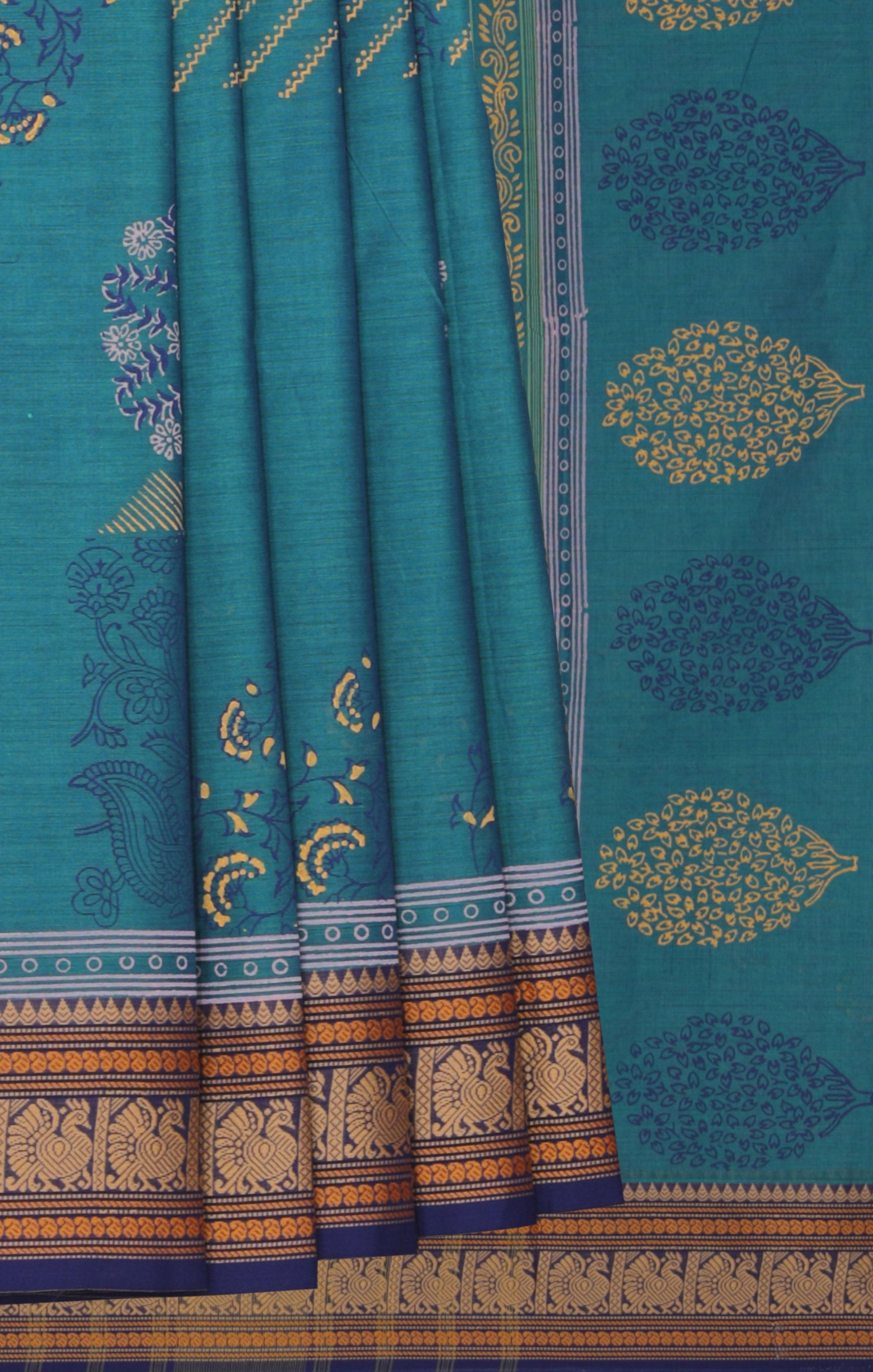 Hand block printed cotton saree