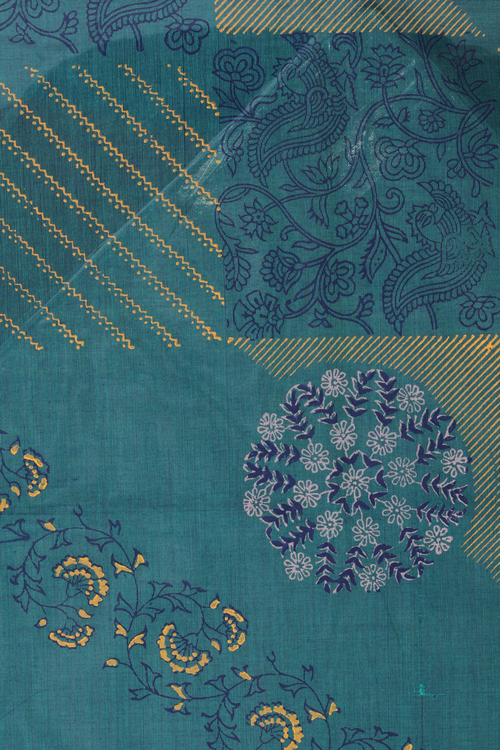Hand block printed cotton saree