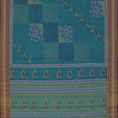 Hand block printed cotton saree