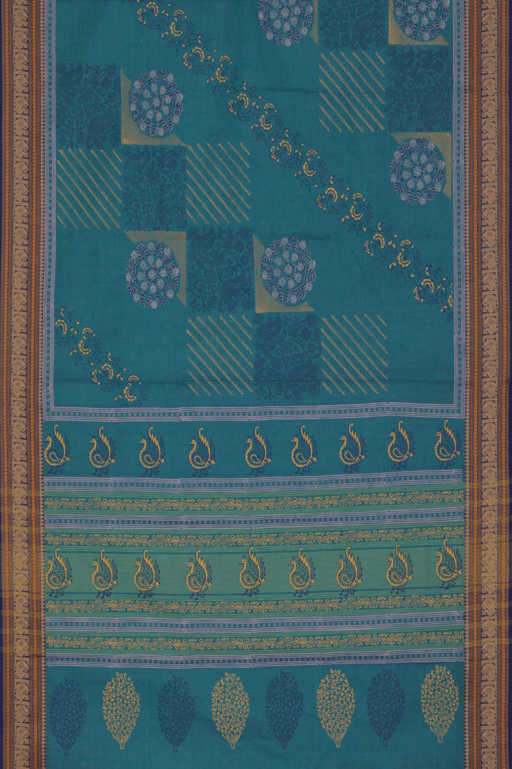 Hand block printed cotton saree