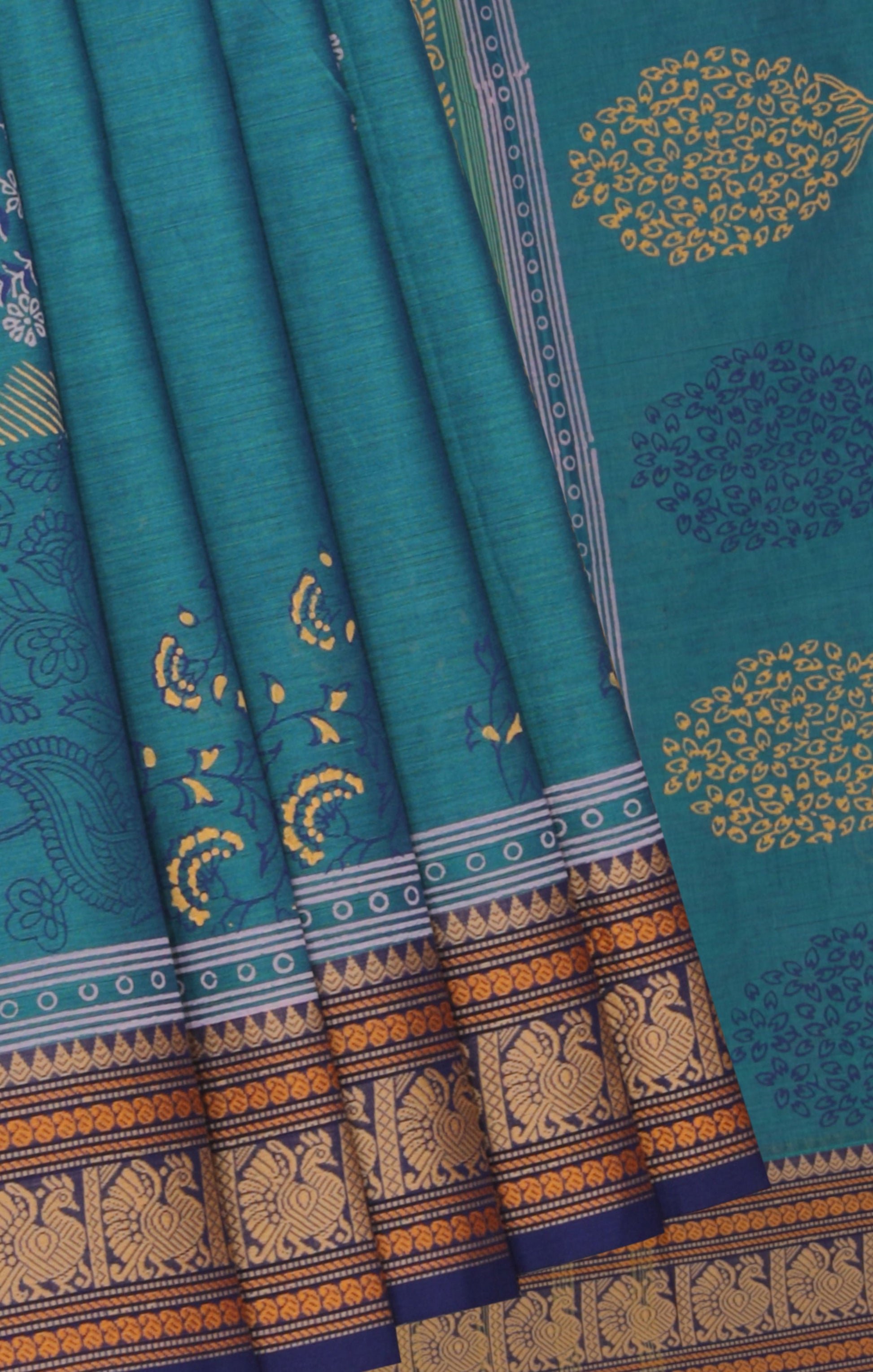 Hand block printed cotton saree