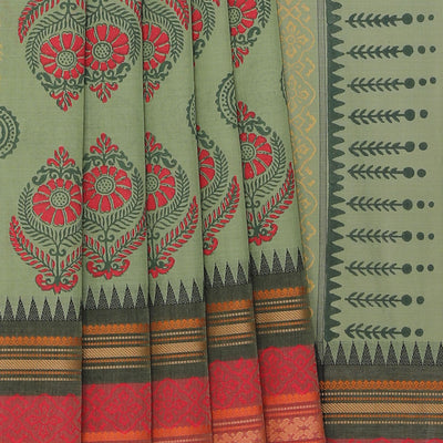 Hand block printed cotton saree