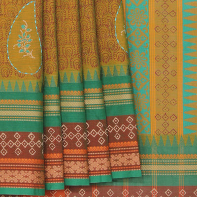 Hand block printed cotton saree