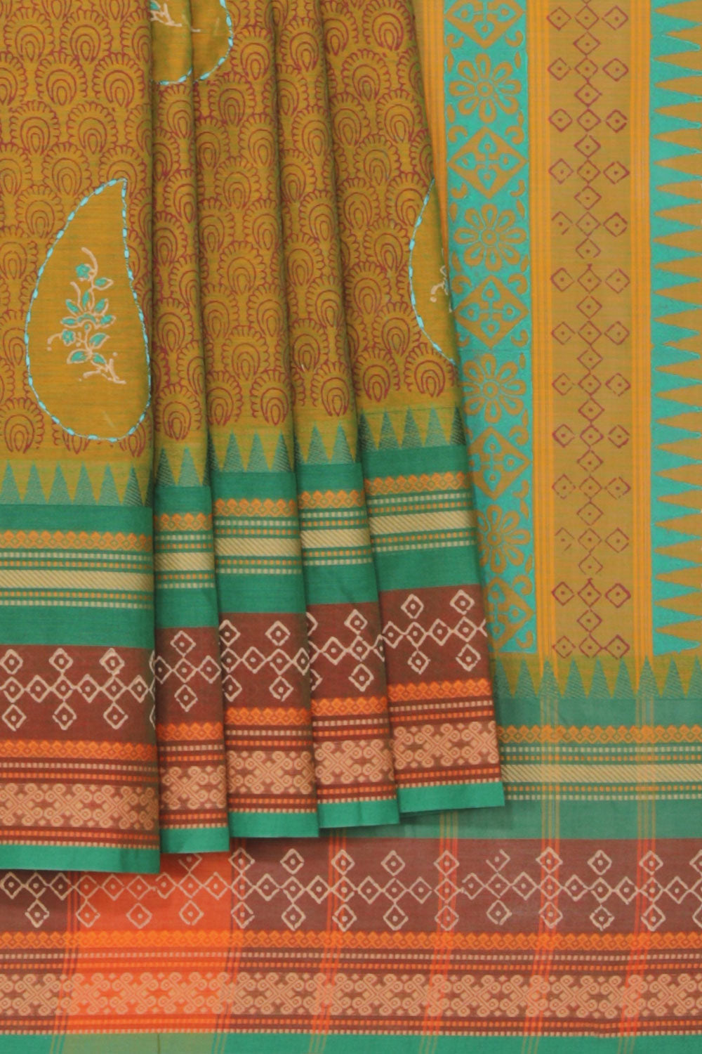 Hand block printed cotton saree