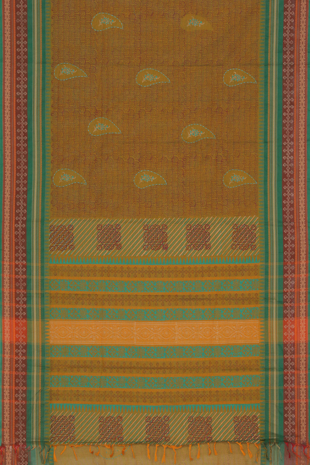 Hand block printed cotton saree