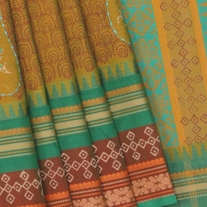Hand block printed cotton saree