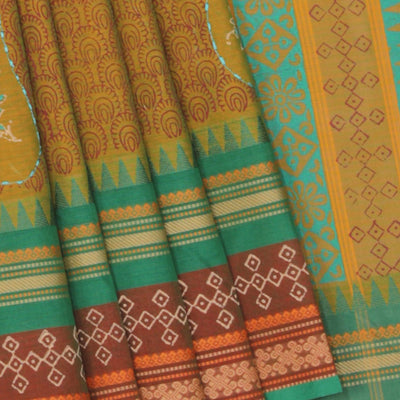 Hand block printed cotton saree