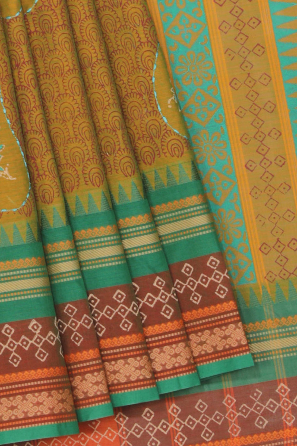 Hand block printed cotton saree