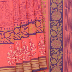 Hand block printed cotton saree