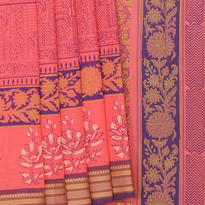 Hand block printed cotton saree
