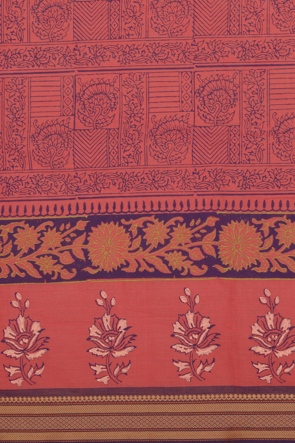 Hand block printed cotton saree