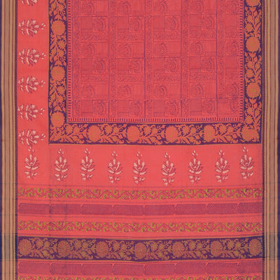 Hand block printed cotton saree