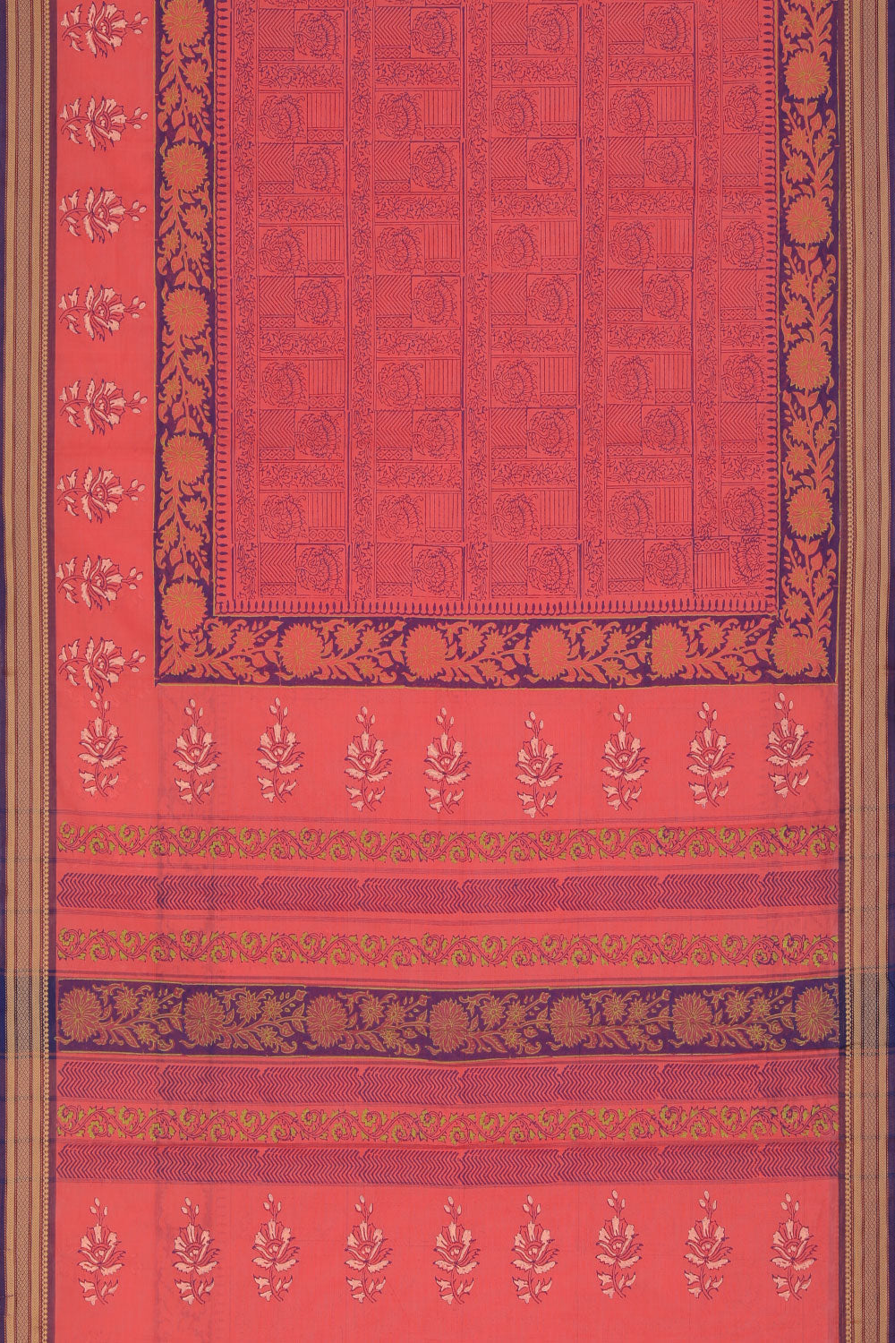Hand block printed cotton saree