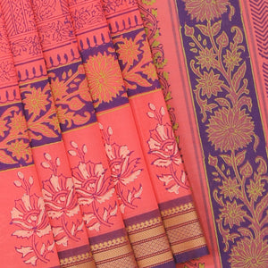 Hand block printed cotton saree