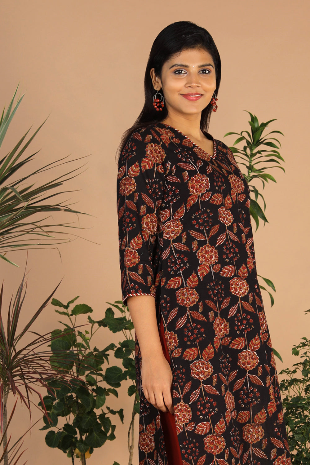 Deep black cotton bagru kurti