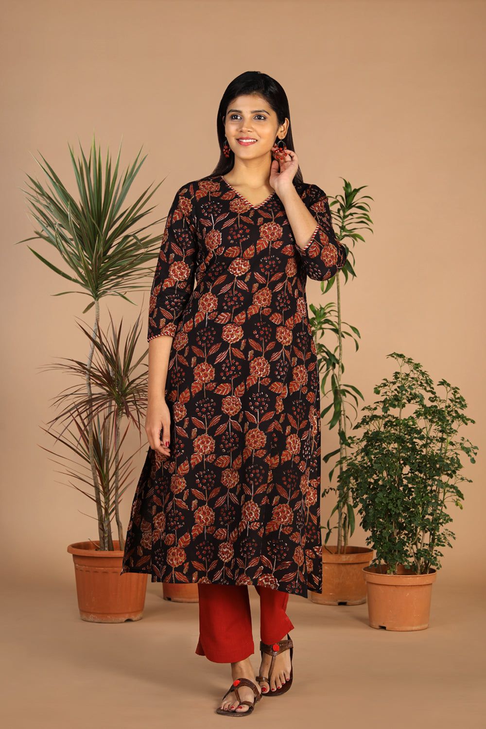 Deep black cotton bagru kurti
