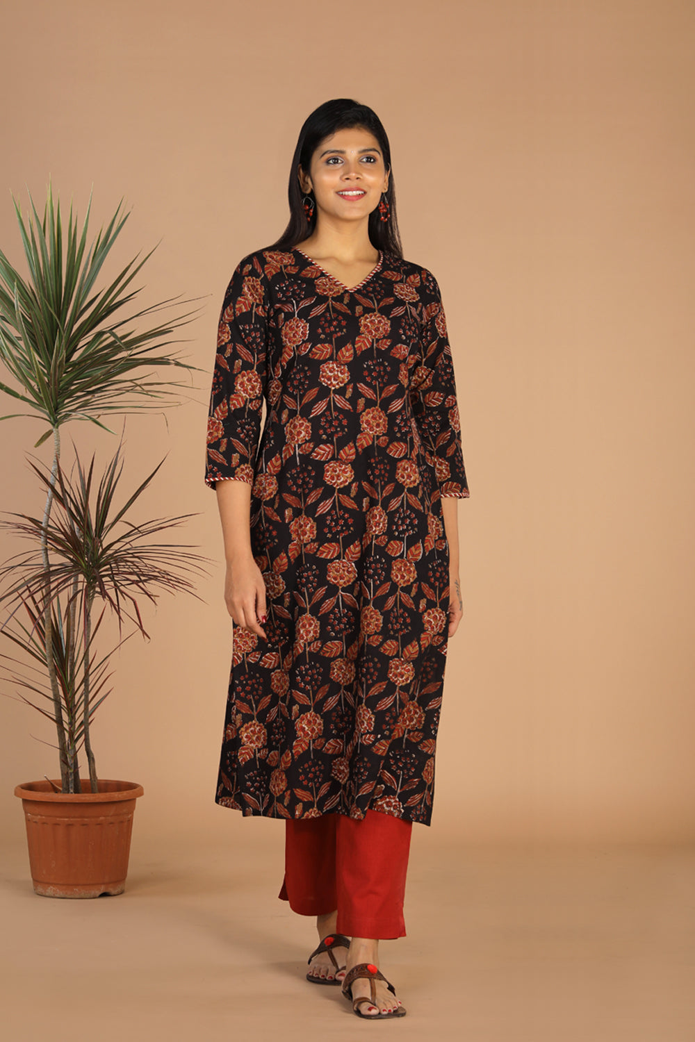 Deep black cotton bagru kurti