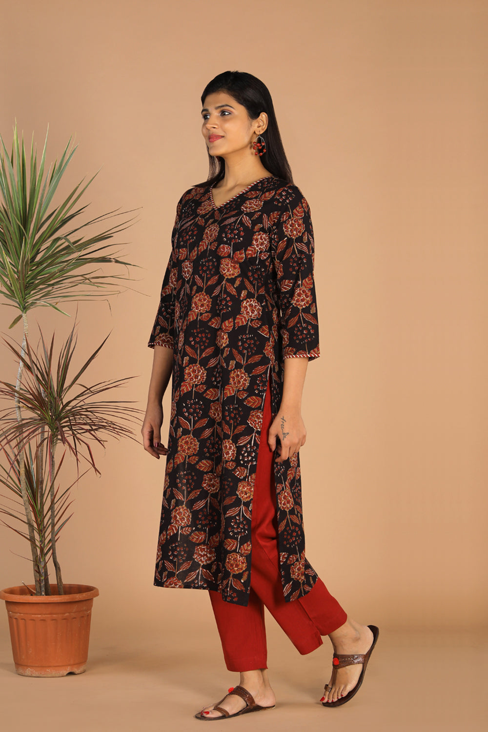 Deep black cotton bagru kurti