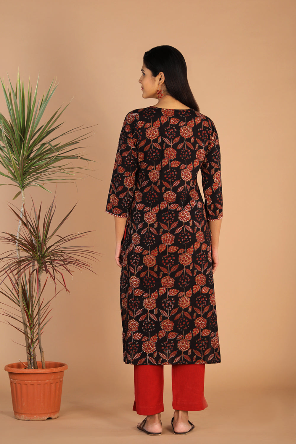 Deep black cotton bagru kurti
