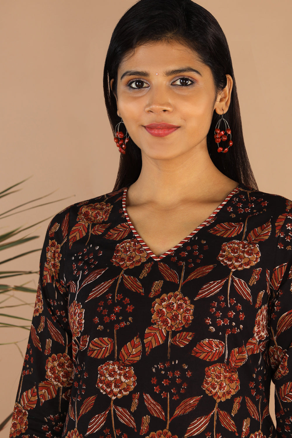 Deep black cotton bagru kurti