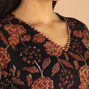 Deep black cotton bagru kurti