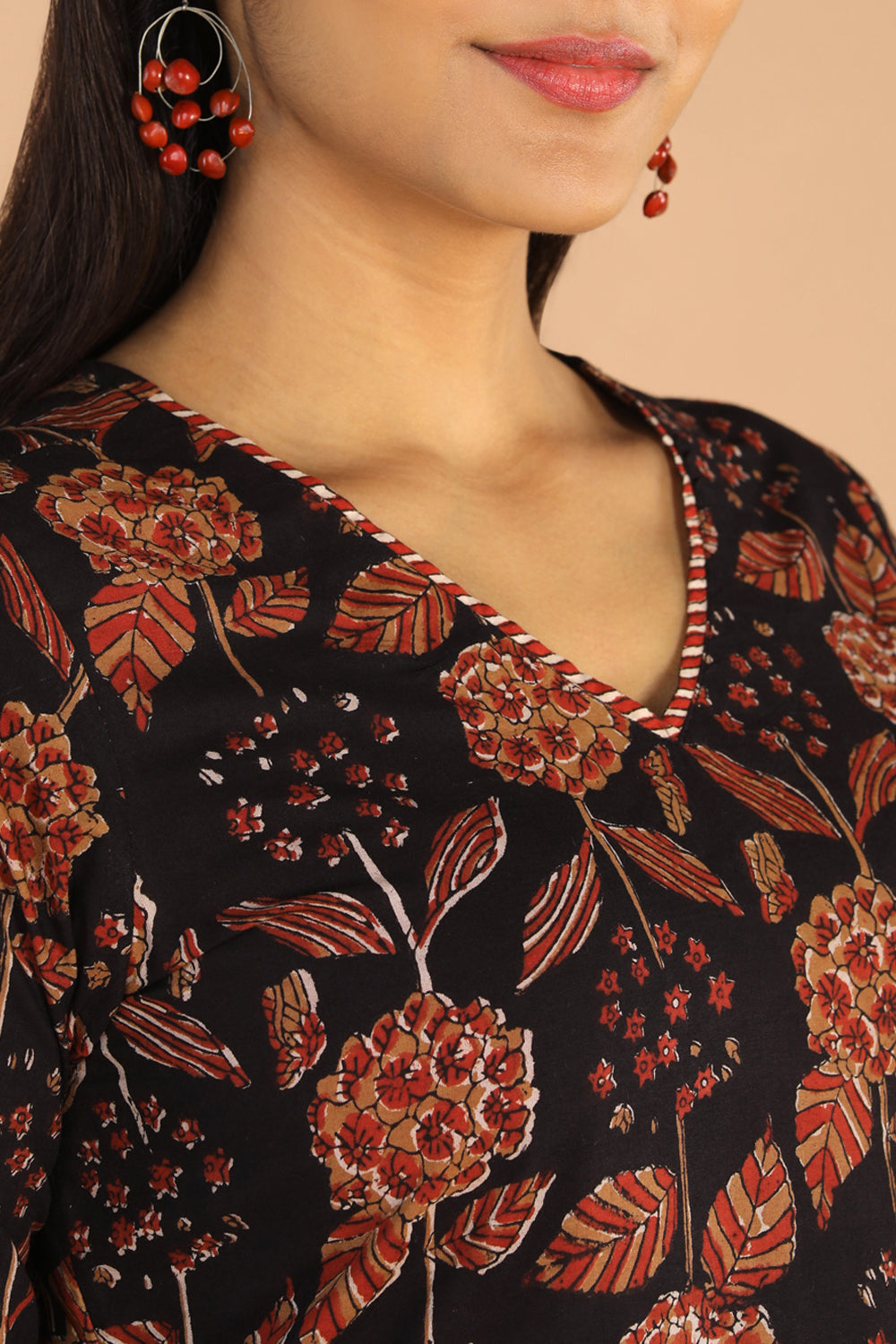 Deep black cotton bagru kurti