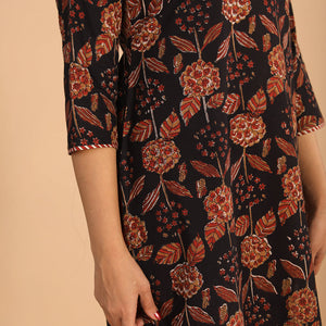 Deep black cotton bagru kurti
