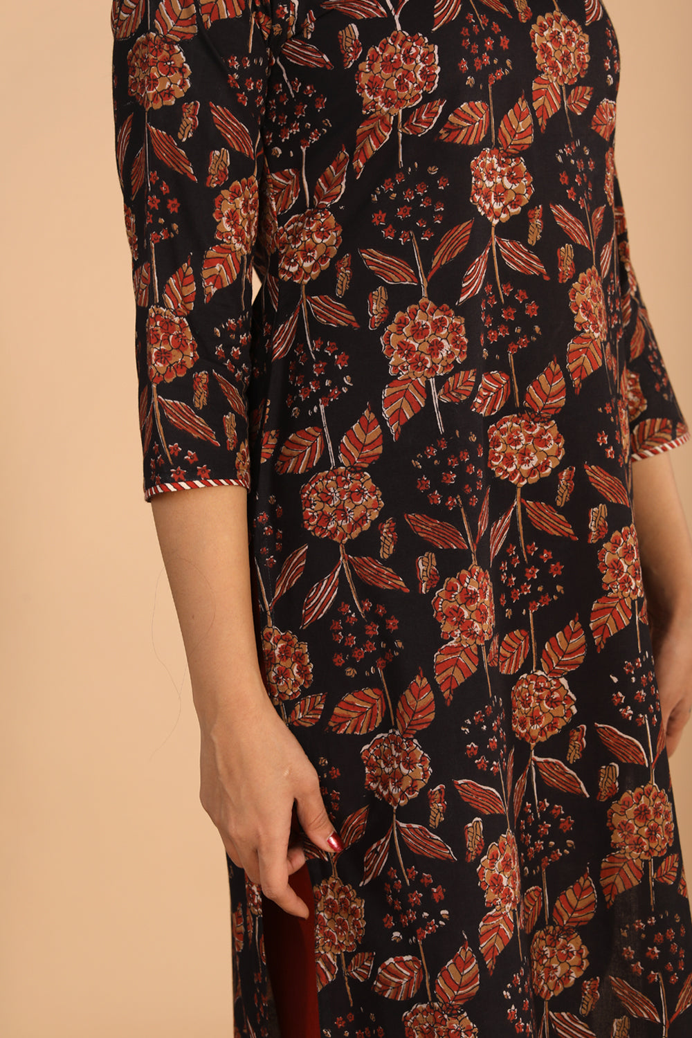 Deep black cotton bagru kurti