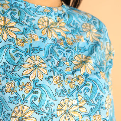 Floral Sanganeri hand block printed cotton dress