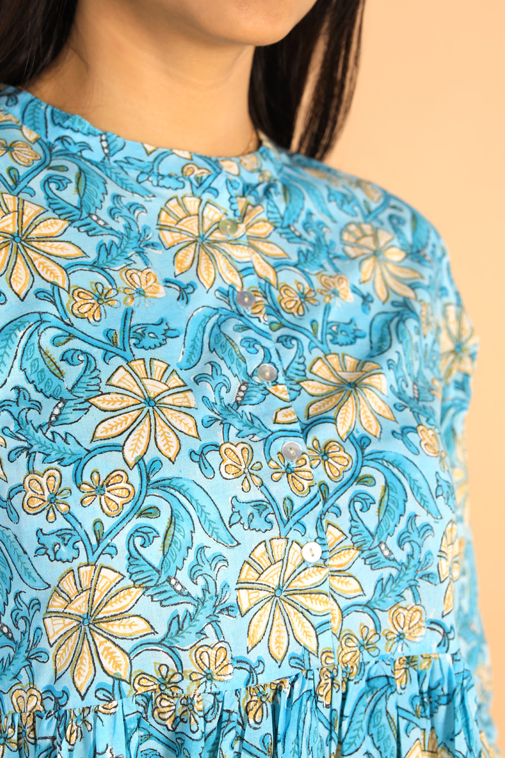 Floral Sanganeri hand block printed cotton dress