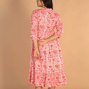Floral Sanganeri hand block printed cotton dress