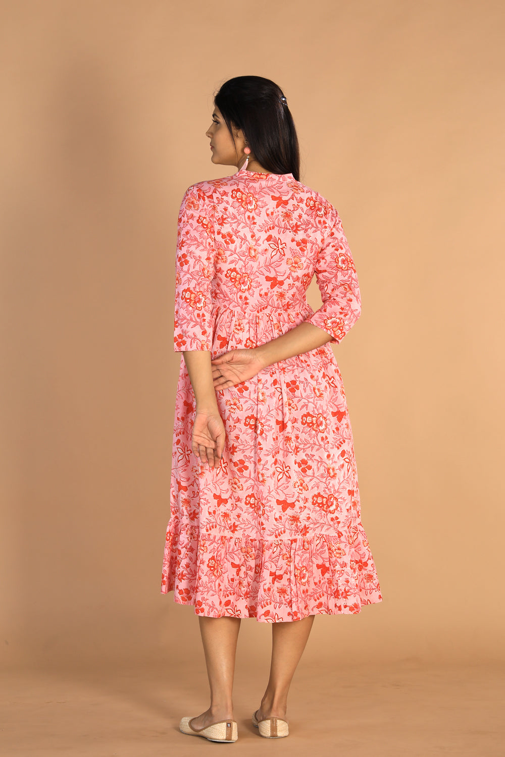 Floral Sanganeri hand block printed cotton dress