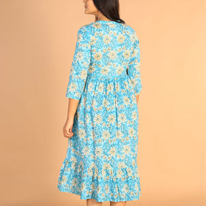 Floral Sanganeri hand block printed cotton dress