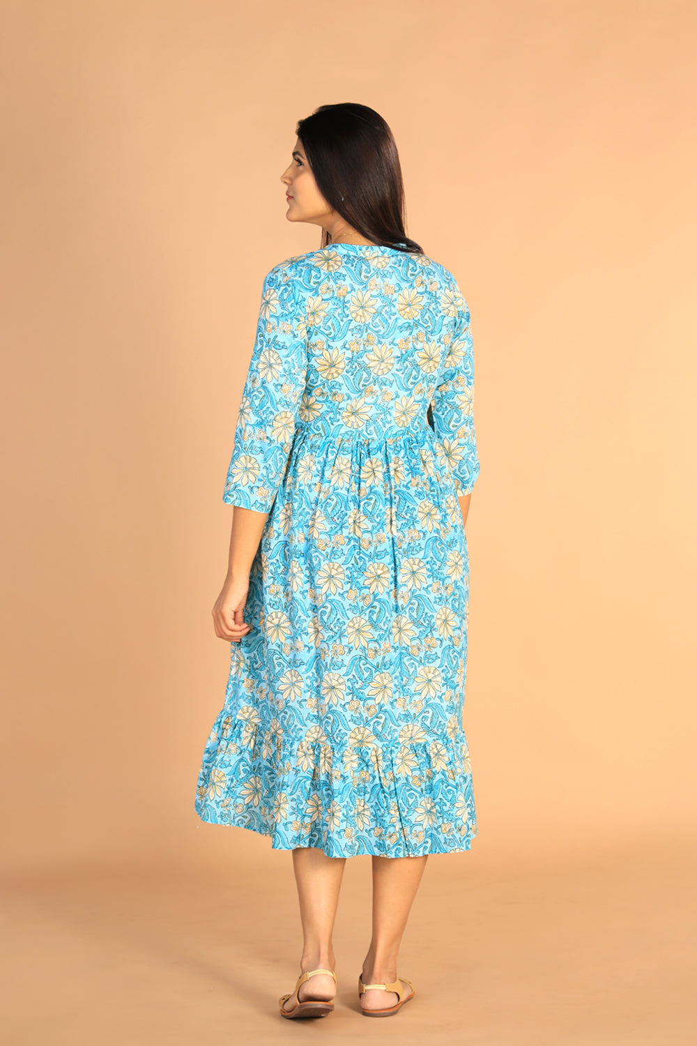 Floral Sanganeri hand block printed cotton dress
