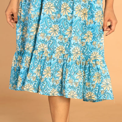 Floral Sanganeri hand block printed cotton dress
