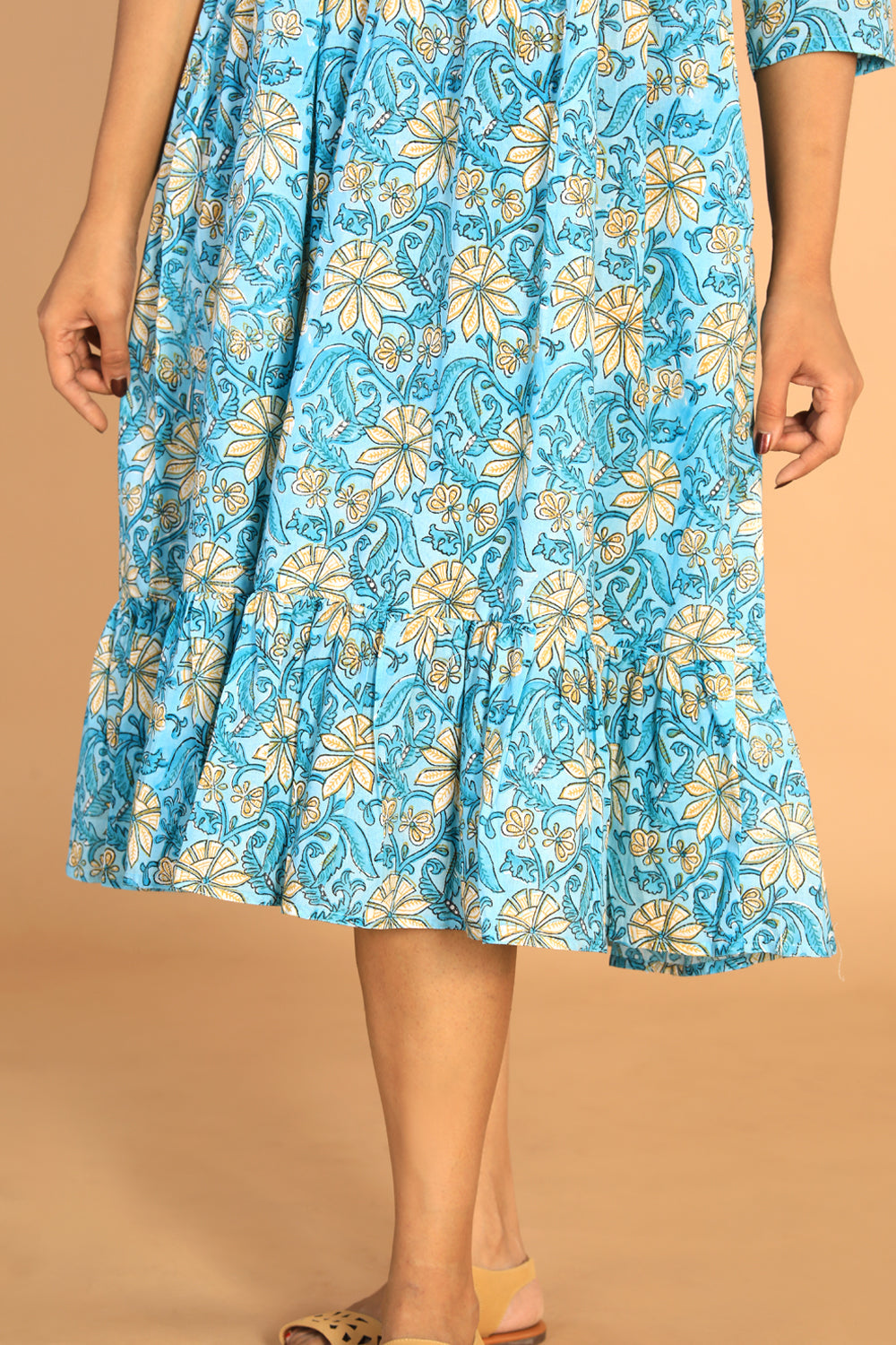 Floral Sanganeri hand block printed cotton dress