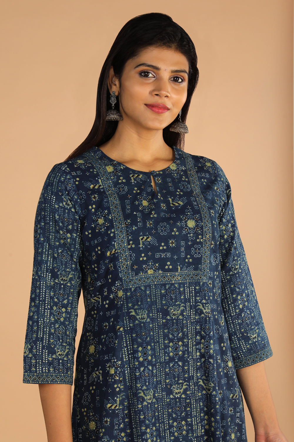 Indigo Ajrak handblock printed cotton kurta , pants set