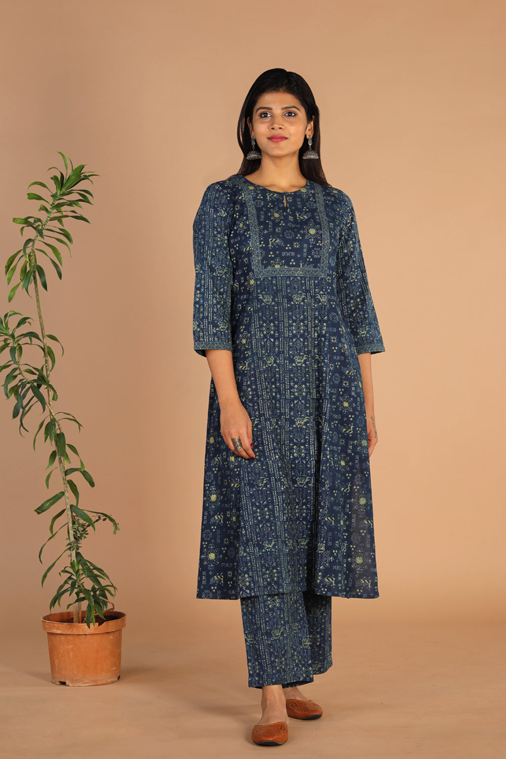 Indigo Ajrak handblock printed cotton kurta , pants set